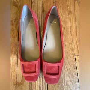 ANN MASHBURN Red Suede Flats with Buckle Detail